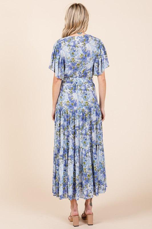 Mittoshop Floral Tie Waist Flutter Sleeve Tiered Dress | Daverri Fashions