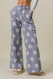 BiBi Flower Printed Side Pocket Wide Pants | Daverri Fashions