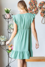 Heimish Full Size Short Sleeve V Neck Ruffled Hem Dress | Daverri Fashions