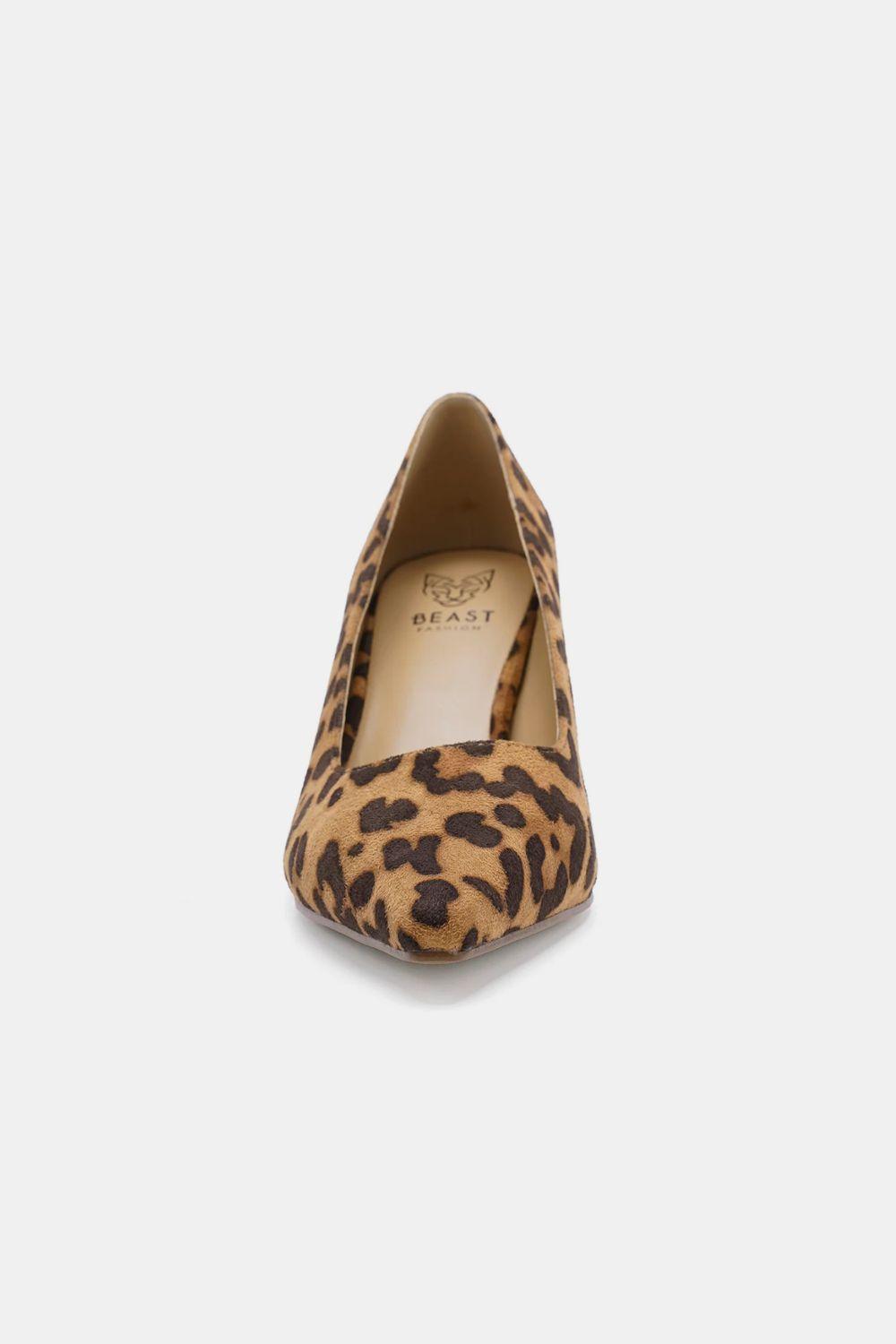 Beast Fashion Faux Suede Leopard Point Toe Pumps | Heels Daverri Fashions