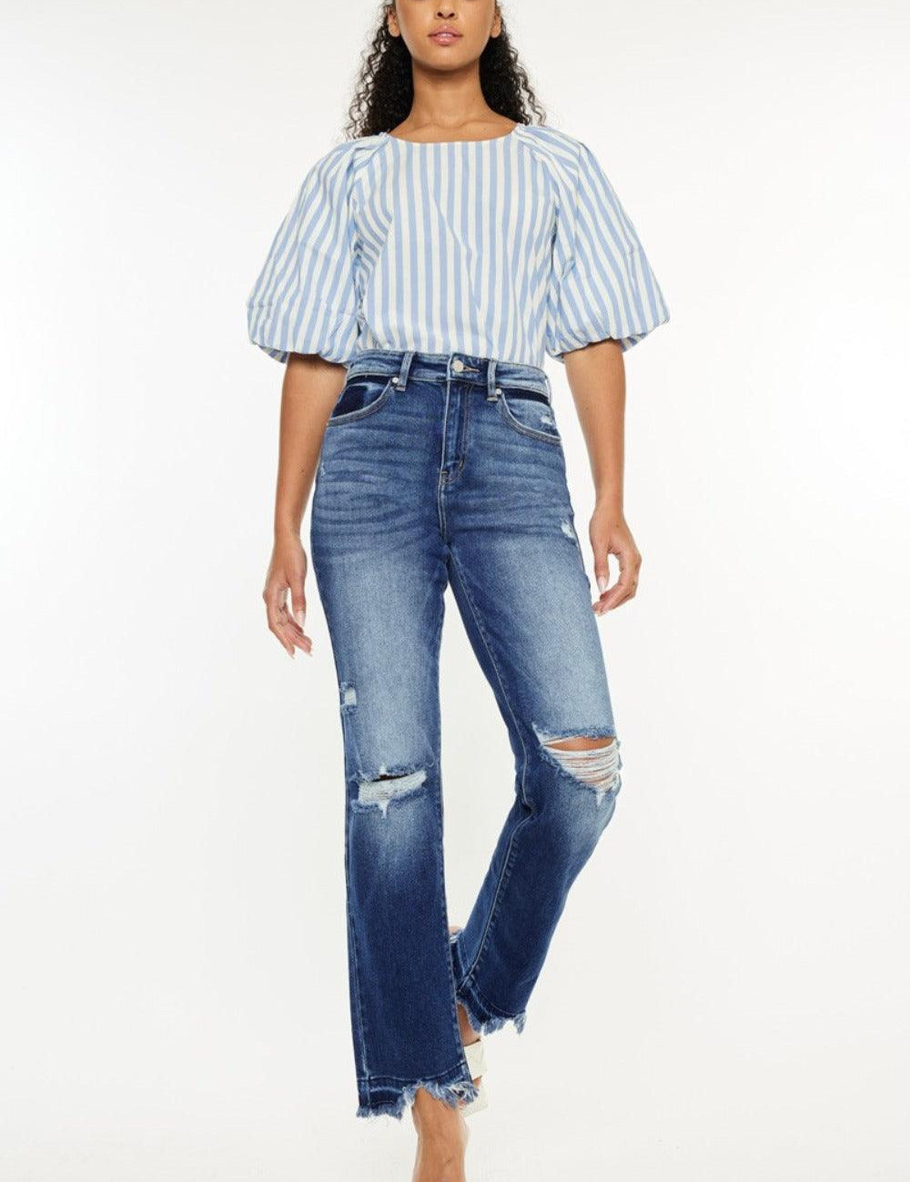 Dark Kancan High Rise Distressed Slim Straight Jeans | Jeans Daverri Fashions