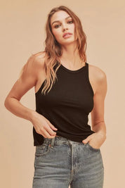 Black Aemi + Co Lightweight Ribbed Tank | Daverri Fashions