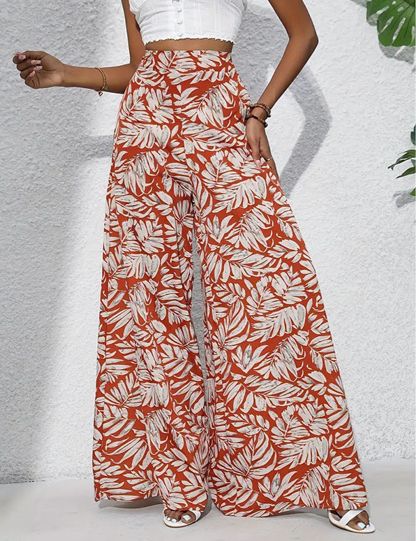 High Waisted Abstract Print Boho Palazzo Pants | Pants Daverri Fashions