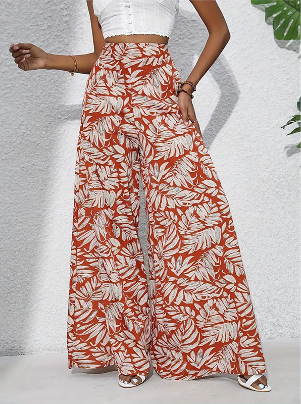 High Waisted Abstract Print Boho Palazzo Pants | Pants Daverri Fashions
