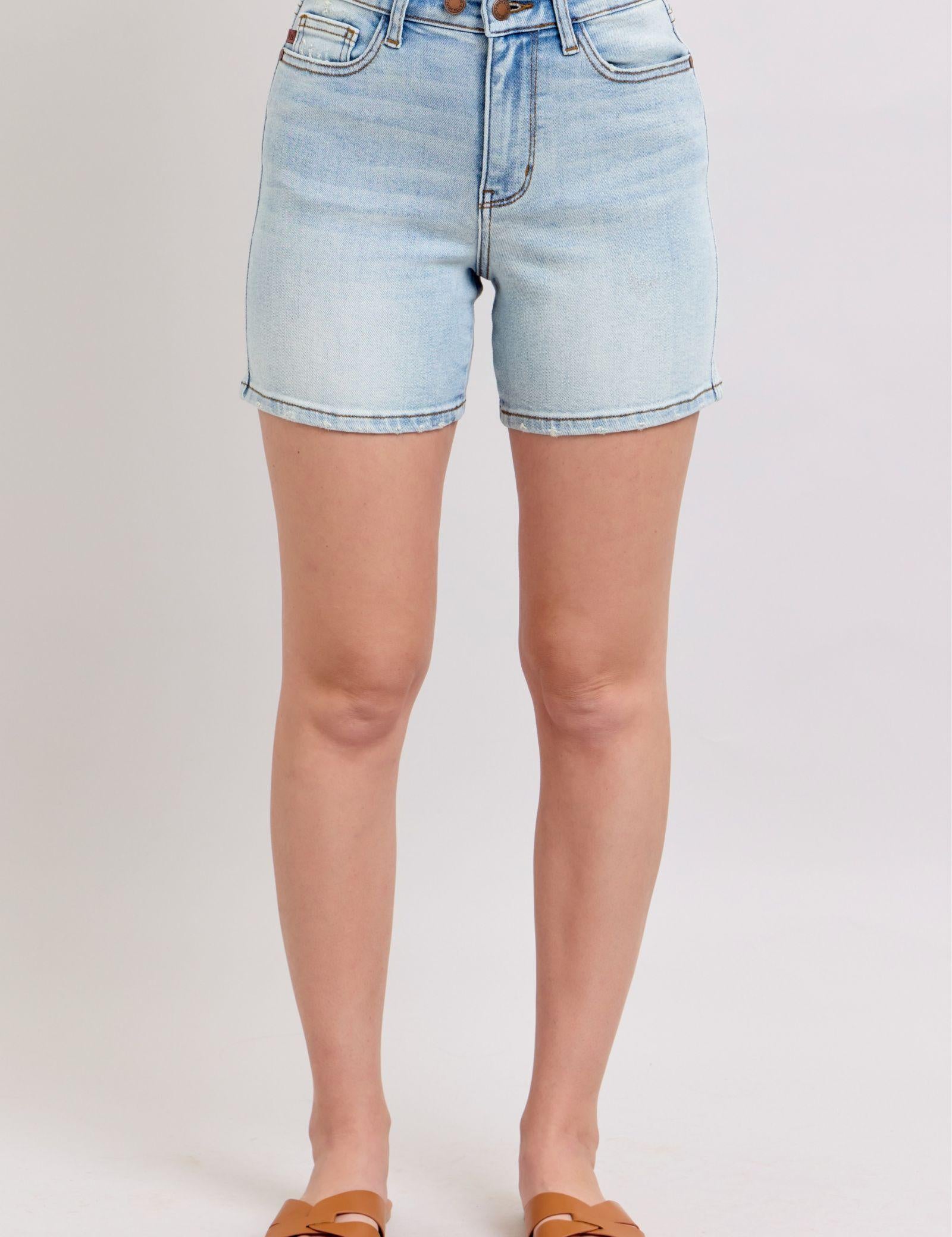Light Judy Blue Full Size 2 Button Denim Shorts with Pockets Plus Size | Denim Shorts Daverri Fashions