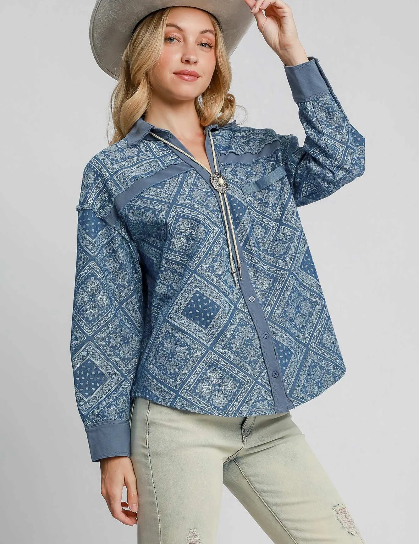Umgee Paisley Print Denim Shirt Jacket | Shackets Daverri Fashions