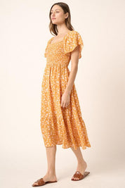 Mittoshop Flower Print Flutter Sleeve Smocked Midi Dress | Mid Dresses Daverri Fashions
