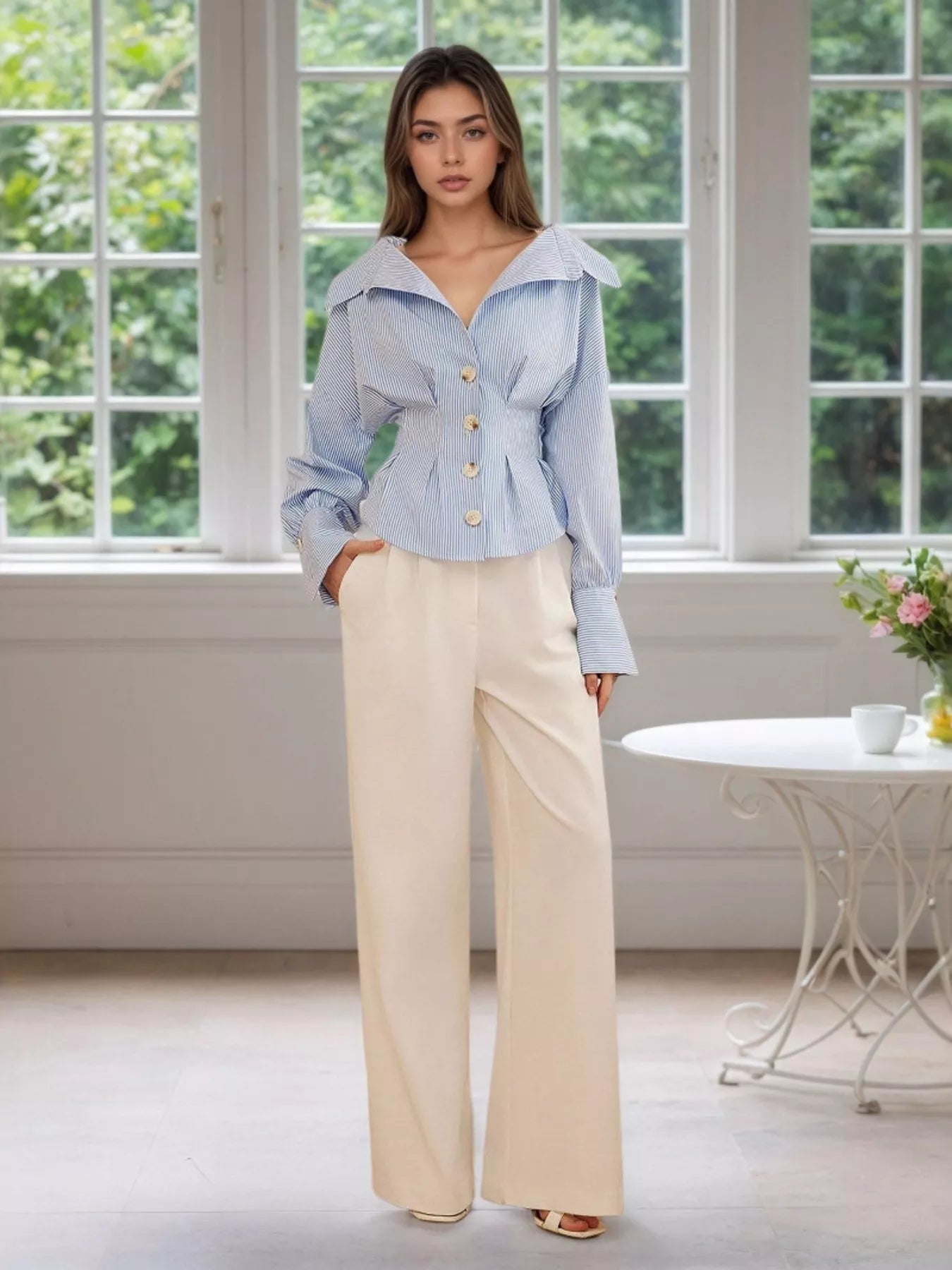Striped Button-Up Long Sleeve Shirt | Daverri Fashions