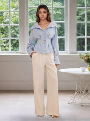 Striped Button-Up Long Sleeve Shirt | Daverri Fashions