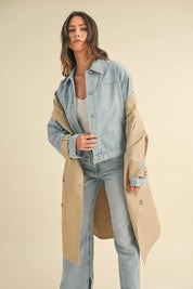 MABLE Layered Look Trench Coat With Denim Jacket | Daverri Fashions
