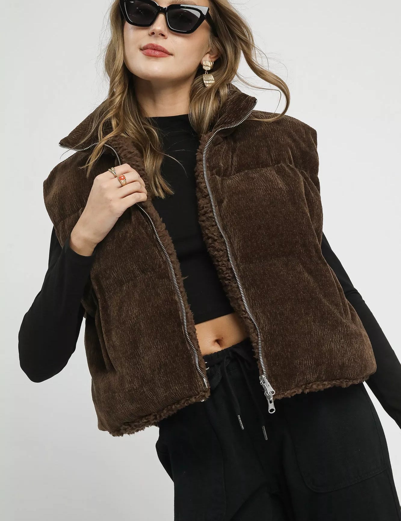 Umgee Sherpa-Lined Zip Vest with Drawstring Hem | Vest Jackets Daverri Fashions