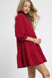 Umgee French Terry Ruffle Hem Dress with Plaid Trim | Mini Dresses Daverri Fashions