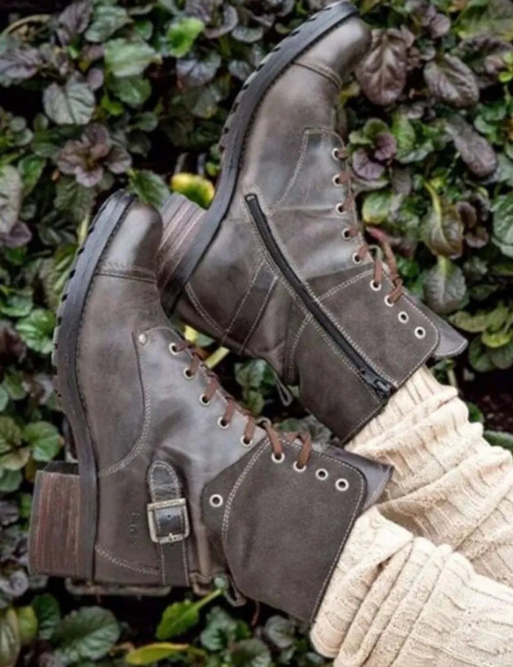 Chocolate Lace-Up Block Heel Boots | Boots Daverri Fashions