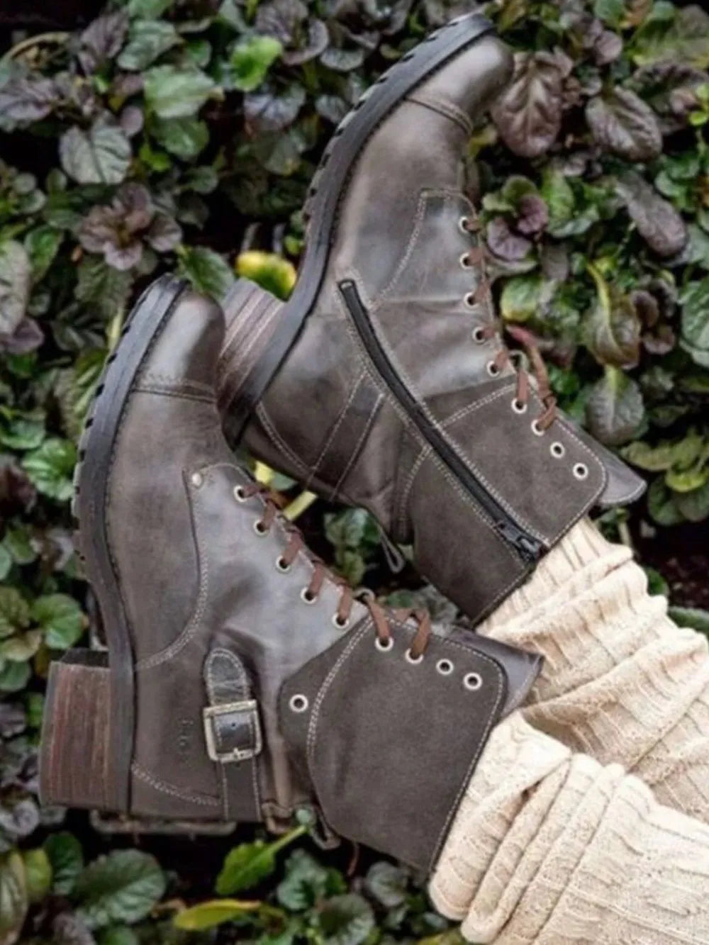 Chocolate Lace-Up Block Heel Boots | Boots Daverri Fashions