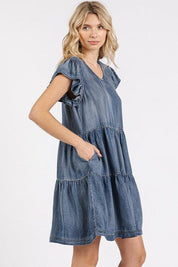 Mittoshop V-Neck Ruffled Cap Sleeve Mini Dress | Mini Dresses Daverri Fashions