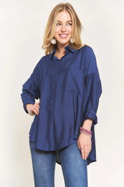 NAVY ADORA Button Down Linen Shirt | Daverri Fashions