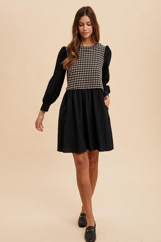Annie Wear Tie Back Plaid Round Neck Mini Dress | Daverri Fashions