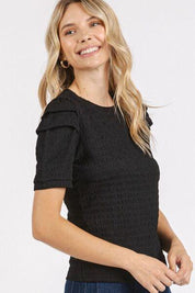Mittoshop Textured Round Neck Short Sleeve Blouse | Blouses Daverri Fashions