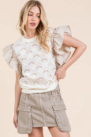 Lime 'N' Chili Ruffle Cap Sleeve Embroidered Eyelet Blouse | Daverri Fashions