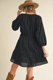 Aemi + Co Notched Balloon Sleeve Tiered Mini Dress | Daverri Fashions