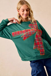 BiBi Plaid Ribbon Bow Detail Christmas Fleece Pullover | Sweatshirts Daverri Fashions