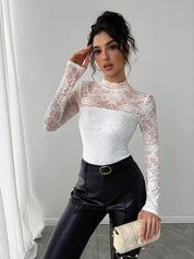 Mock Neck Long Sleeve Lace Top | Tops Daverri Fashions