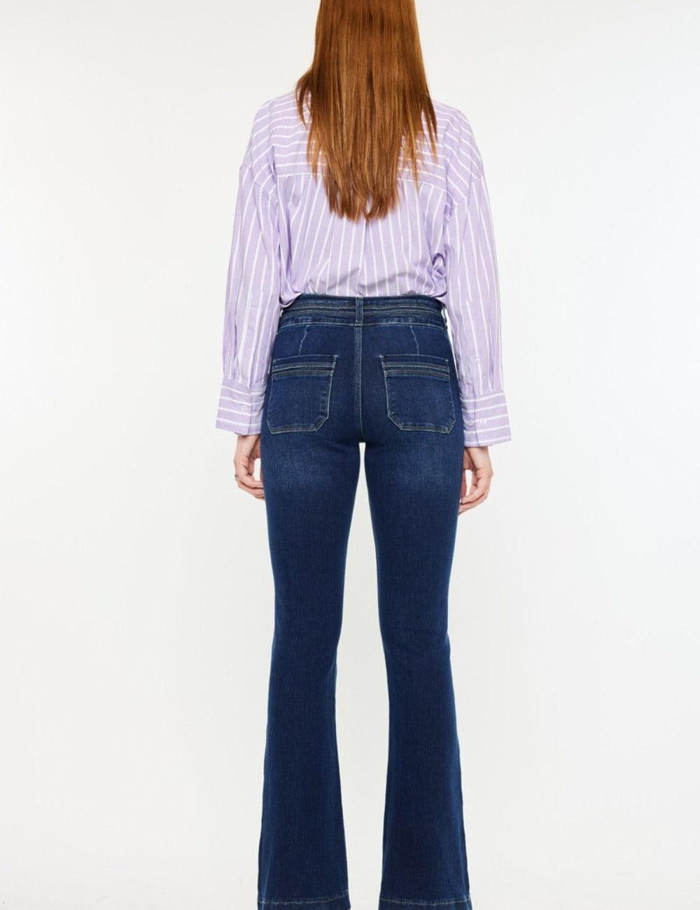 Kancan High Rise Double Waistband Flare Jeans | Daverri Fashions