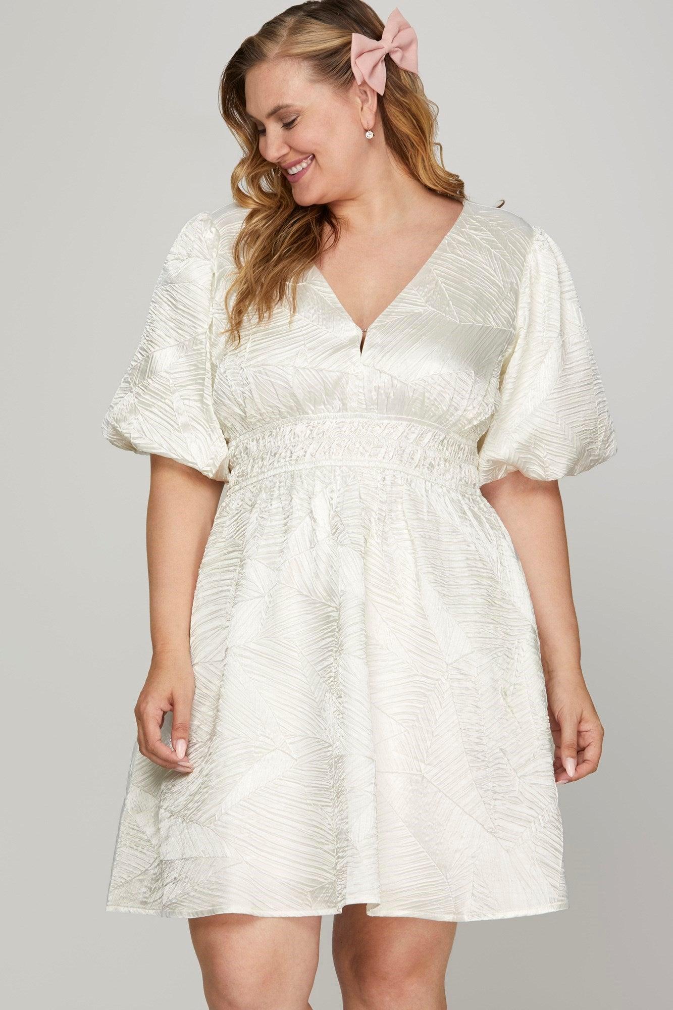 She + Sky Crinkle Woven V-Neck Balloon Sleeve Mini Dress | Mini Dresses Daverri Fashions