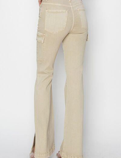 RISEN Full Size High Rise Side Slit Cargo Bootcut Jeans | Jeans Daverri Fashions