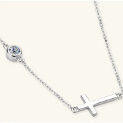 Cross 925 Sterling Silver Moissanite Necklace | Silver Necklaces Daverri Fashions