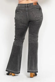 Judy Blue Full Size Mid Rise Tummy Control Washed Gray Release Hem Flare Jeans Plus Size | Daverri Fashions