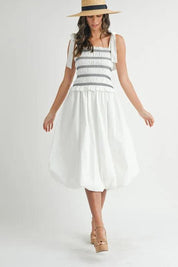 MABLE Smocked Bodice Bubble Midi Dress | Daverri Fashions