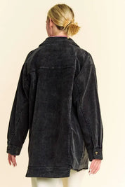 Davi & Dani Washed Corduroy Raw Hem Button Up Jacket | Daverri Fashions