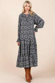 Mittoshop Printed Tie Neck Flounce Sleeve Midi Dress | Mid Dresses Daverri Fashions