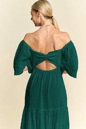 Davi & Dani Swiss Dotted Ruched Ruffle Open Back Midi Dress | Midi Dresses Daverri Fashions