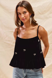 SO ME Holiday Velvet Ribbon Rhinestone Christmas Top | Tops Daverri Fashions