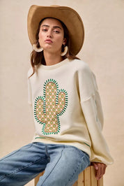 BiBi Cactus Embroidered Fleece Sweatshirt | Daverri Fashions