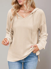 Tan Double Take Drawstring Dropped Shoulder Long Sleeve Hoodie | Hoodies Daverri Fashions