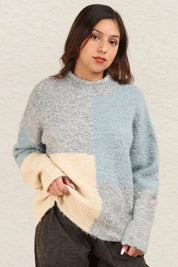 Grey VERY J Color Block Mock Neck Drop Shoulder Sweater Grey | Sweaters Daverri Fashions