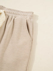 Lace Drawstring Hoodie and High Waist Pants Corduroy Suit | Loungewear Sets Daverri Fashions