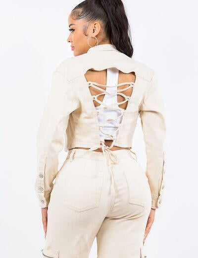 American Bazi Laced Back Cropped Jacket | Daverri Fashions