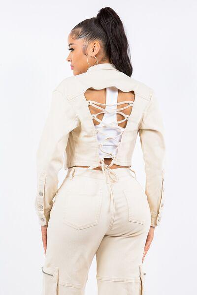 American Bazi Laced Back Cropped Jacket | Daverri Fashions