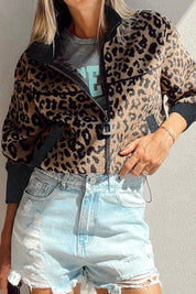 Leopard Zip Up Long Sleeve Jacket | Jackets Daverri Fashions