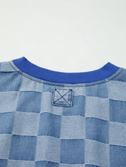 Checkerboard Splicing Raw Detail Oversized Denim Top | Tops Daverri Fashions