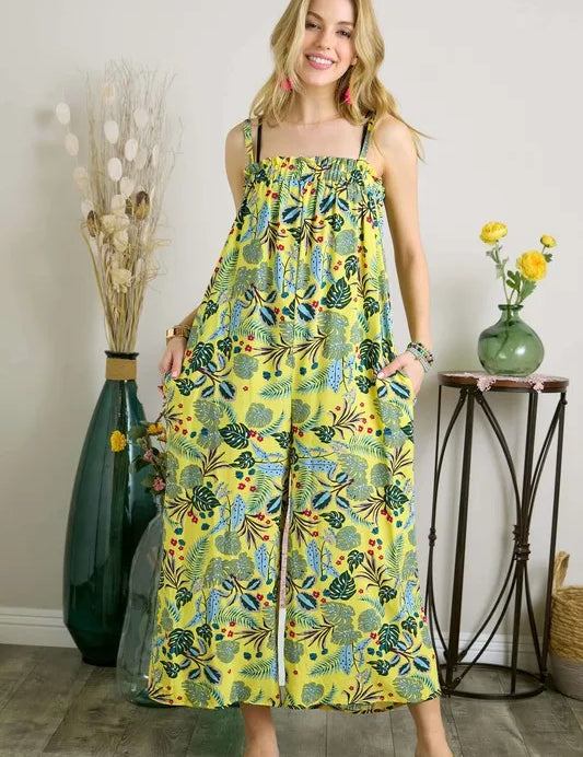ADORA Elastic Detail Tropical Jumpsuit | Jumpsuits Daverri Fashions