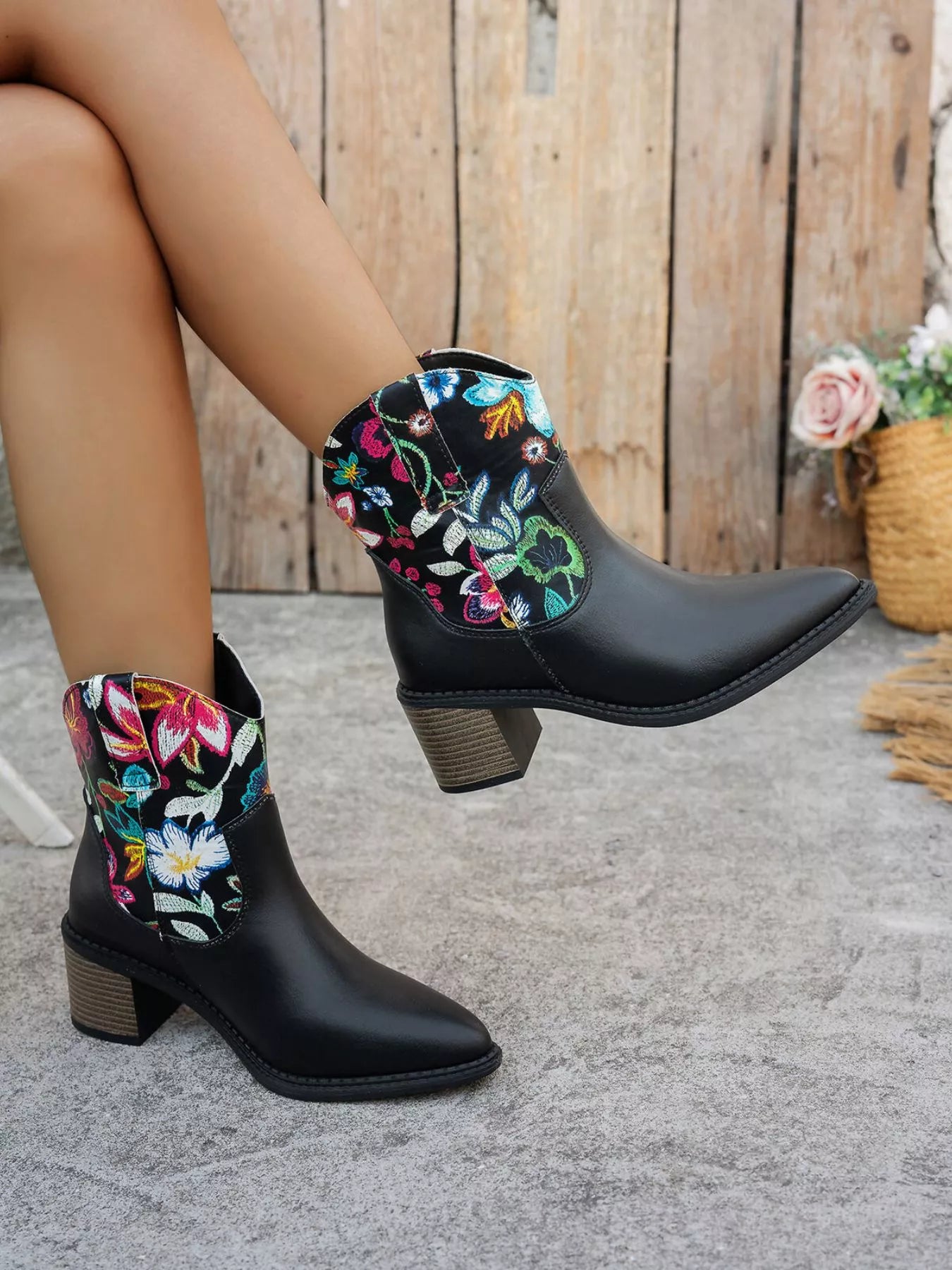Roxy Floral Embroidered Western Ankle Boots | Boots Daverri Fashions