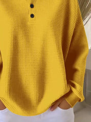 Full Size Waffle Knit Button Detail Top Plus Size | Knit Tops Daverri Fashions