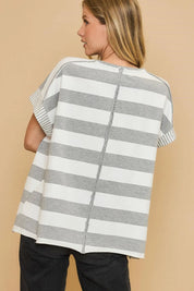 Umgee Peace Sign Patch Striped French Terry T-Shirt | T-Shirts Daverri Fashions