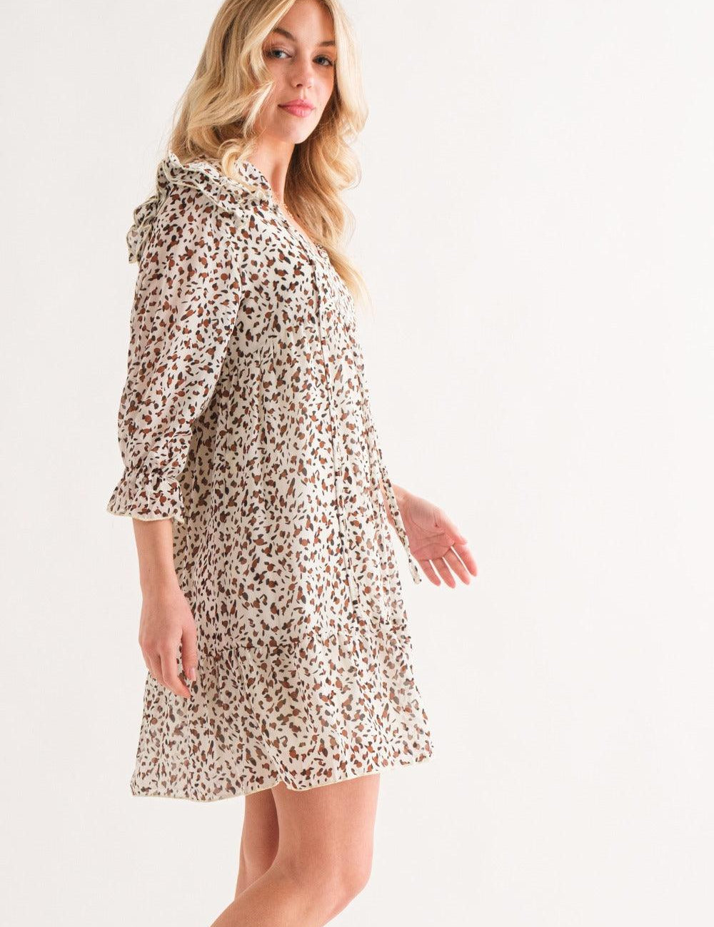 And The Why Leopard Ruffle Hem Woven Mini Dress | Daverri Fashions