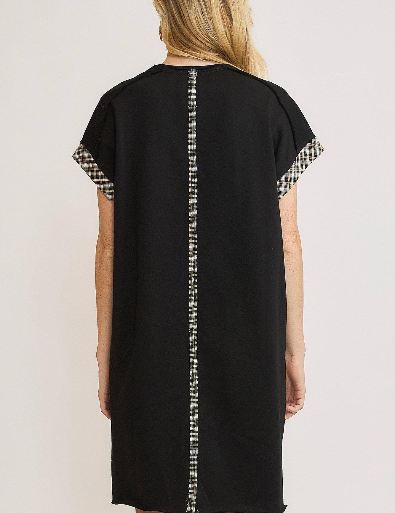 Umgee Peace Plaid Applique Short Sleeve Mini Dress | Daverri Fashions